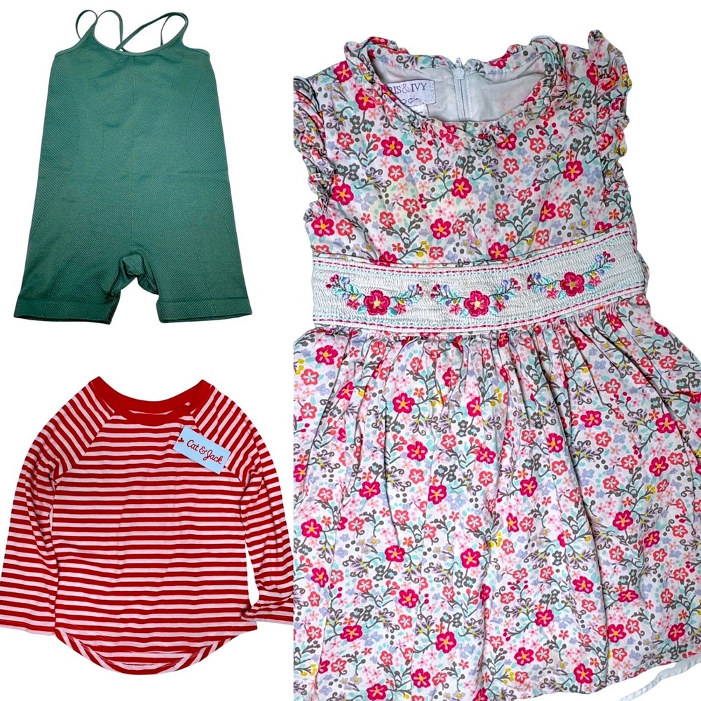 4T lot of 3 Iris & Ivy Dress Pink Floral Smocked Waist Sleeveless Cotton cottage
